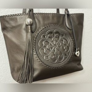 BRIGHTON FERRARA Collection Gabriella Tasseled Tote Purse in Pewter.